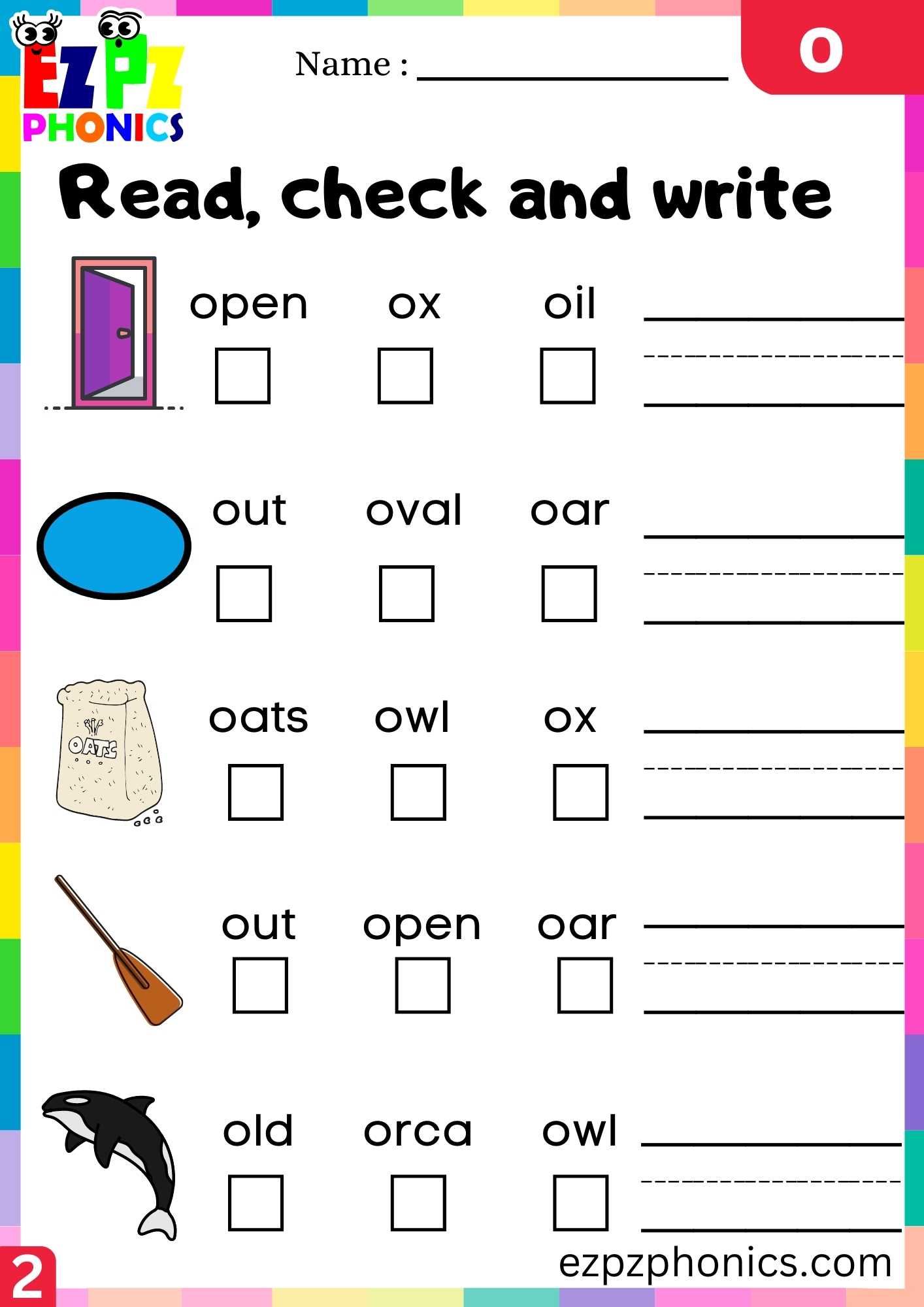Group2 Letter O Read, Check And Write Beginning Sounds Worksheet